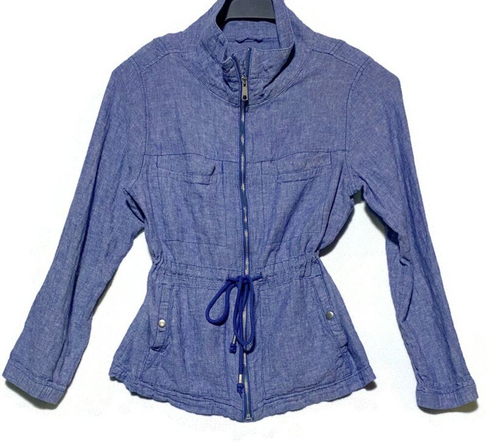 Old Navy Women's Light Blue Lightweight Zip Up Jacket Large Drawstring Hood